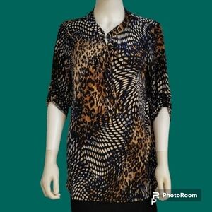 VENINI 1990s Navy Blue Loud Mixed Leopard Print Lace-up Tunic